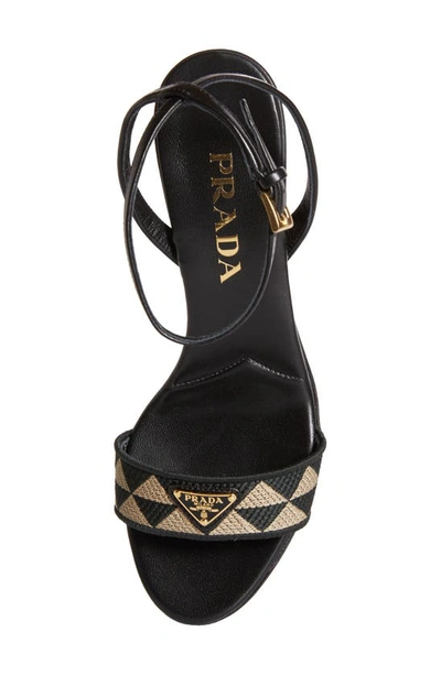 Shop Prada Triangle Jacquard Slide Sandal In Black/ Beige