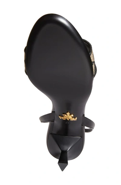 Shop Prada Triangle Jacquard Slide Sandal In Black/ Beige