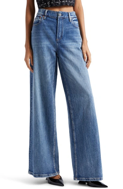 Shop Alice And Olivia Alice + Olivia Trish Mid Waist Baggy Jeans In Brooklyn Blue