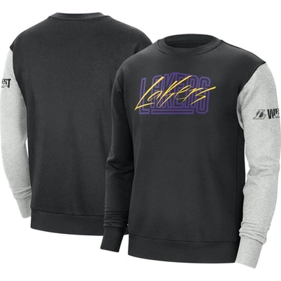 Shop Nike Black/heather Gray Los Angeles Lakers Courtside Versus Force & Flight Pullover Sweatshirt
