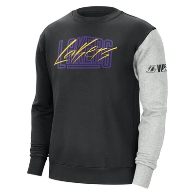 Shop Nike Black/heather Gray Los Angeles Lakers Courtside Versus Force & Flight Pullover Sweatshirt