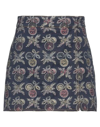 Shop Etro Woman Mini Skirt Midnight Blue Size 8 Cotton, Viscose, Polyester