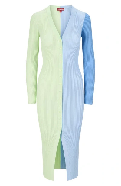 Shop Staud Shoko Colorblock Sweater Dress In Matcha Sherbet