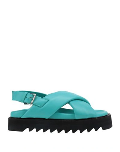 Shop Giulia Taddeucci Woman Sandals Turquoise Size 8 Leather In Blue