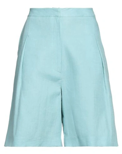 In The Mood For Love Woman Shorts & Bermuda Shorts Sky Blue Size M Linen In Blue