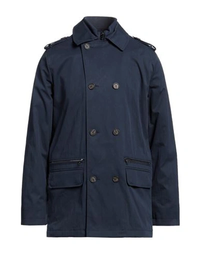 Shop Michael Kors Mens Man Overcoat & Trench Coat Midnight Blue Size Xxl Cotton, Nylon
