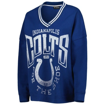 Shop The Wild Collective Royal Indianapolis Colts Vintage V-neck Pullover Sweatshirt