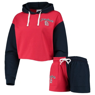 Shop Foco Red/navy St. Louis Cardinals Color-block Pullover Hoodie & Shorts Lounge Set