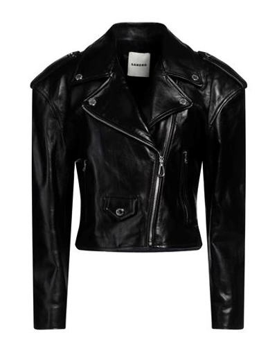 Shop Sandro Woman Jacket Black Size 8 Lambskin