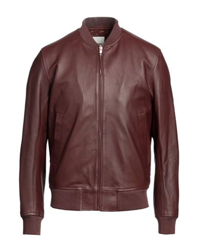 Shop Sandro Man Jacket Burgundy Size S Lambskin, Viscose, Polyamide, Elastane In Red