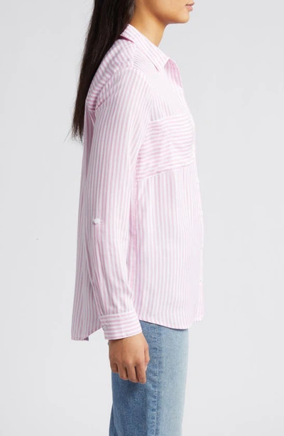 Shop Beachlunchlounge Kaia Stripe Long Sleeve Button-up Shirt In Pink Sunset