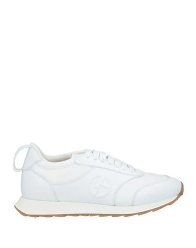 Shop Giorgio Armani Man Sneakers White Size 9 Polyester, Cow Leather