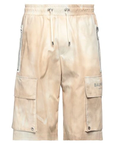 Shop Balmain Man Shorts & Bermuda Shorts Beige Size 34 Cotton