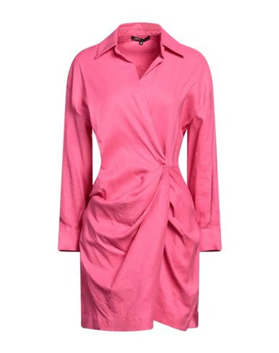 Shop Maje Woman Mini Dress Fuchsia Size 10 Linen, Viscose, Elastane In Pink