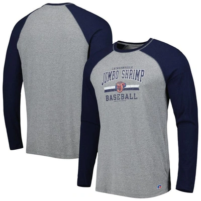 Shop Boxercraft Navy/heathered Gray Jacksonville Jumbo Shrimp Long Sleeve Baseball T-shirt