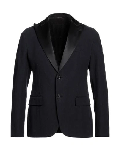 Shop Giorgio Armani Man Blazer Black Size 48 Linen
