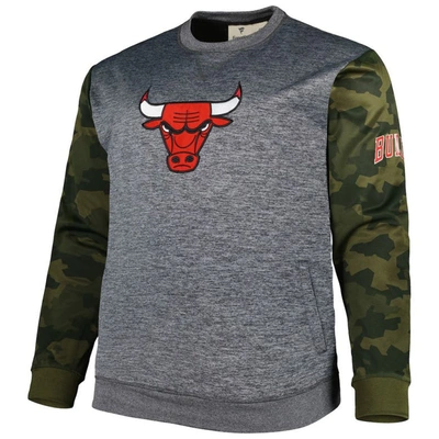Fanatics Branded Heather Charcoal Chicago Bulls Big & Tall Camo Stitched Sweatshirt In Heather Charcoal