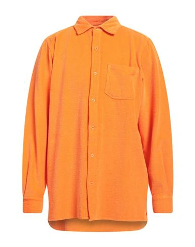 Shop Erl Man Shirt Orange Size Xl Cotton, Elastane