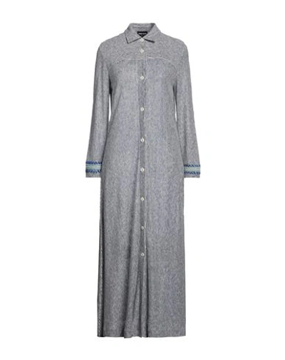 Shop Giorgio Armani Woman Maxi Dress Navy Blue Size 8 Wool, Cotton