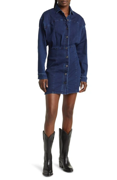 Shop Free People Amber Long Sleeve Denim Shirtdress In Dark Indigo