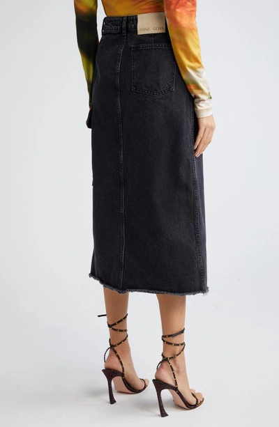 Shop Stine Goya Peter Organic Cotton Denim Cargo Skirt In Stone Wash Grey