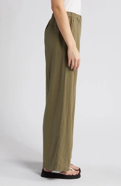 Shop Caslon (r) Wide Leg Pull-on Linen Blend Pants In Olive Burnt