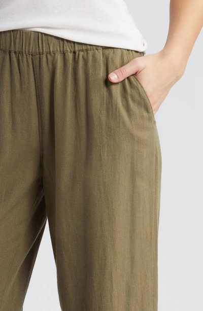 Shop Caslon Wide Leg Pull-on Linen Blend Pants In Olive Burnt