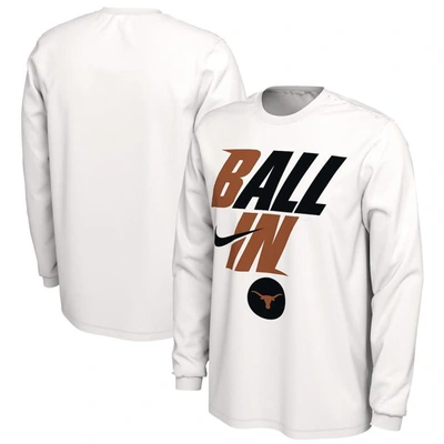 Shop Nike White Texas Longhorns Ball In Bench Long Sleeve T-shirt
