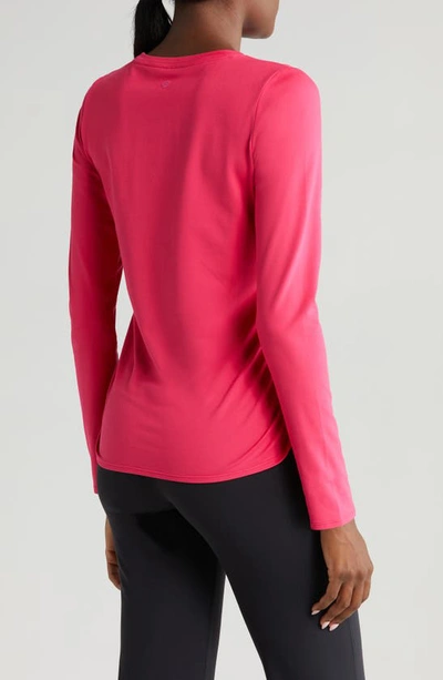 Shop Zella Ruched Long Sleeve T-shirt In Pink Bright