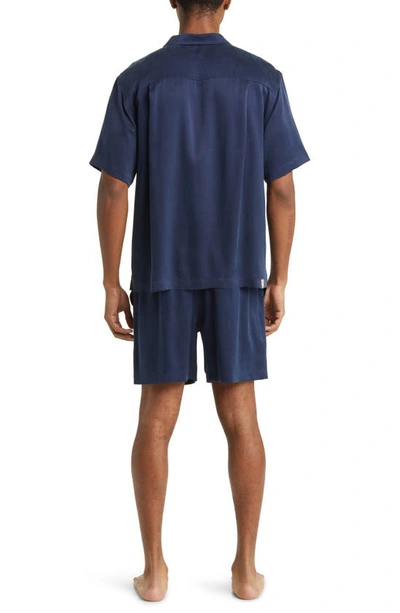 Lunya Washable Silk Button-up Short Pajamas In Deep Blue
