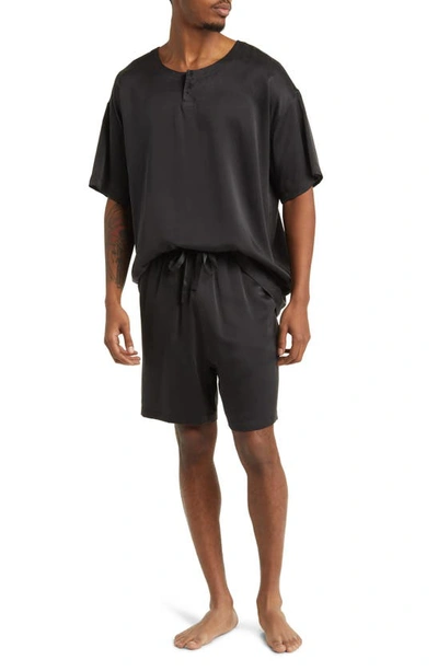 Shop Lunya Henley Washable Silk Short Pajamas In Immersed Black
