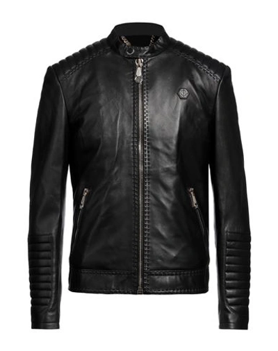 Shop Philipp Plein Man Jacket Black Size Xxl Lambskin