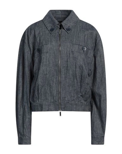 EMPORIO ARMANI EMPORIO ARMANI WOMAN JACKET BLUE SIZE 8 COTTON, LINEN, ELASTANE 