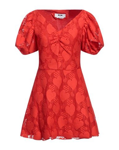 Shop Msgm Woman Mini Dress Tomato Red Size 4 Cotton, Polyamide