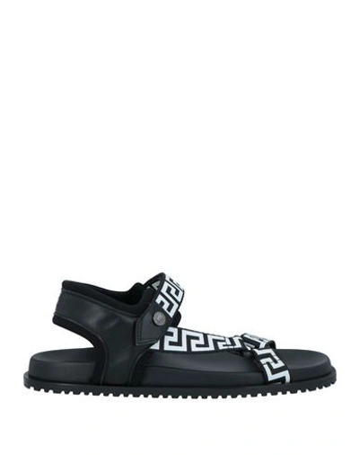 Shop Versace Man Sandals Black Size 8 Leather, Textile Fibers
