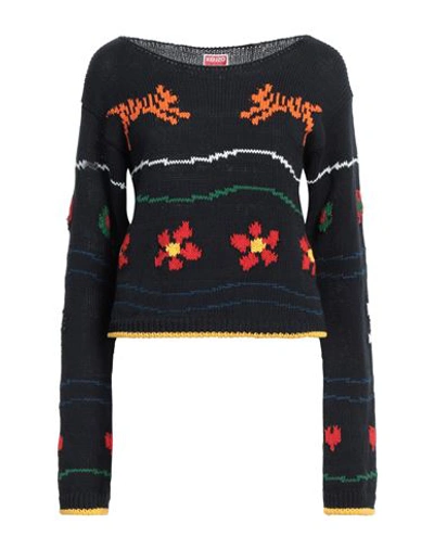 Kenzo Black Multicolour Cotton-linen Blend Jumper In Black
