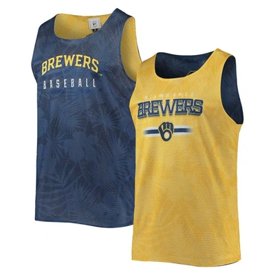 Shop Foco Navy/gold Milwaukee Brewers Floral Reversible Mesh Tank Top