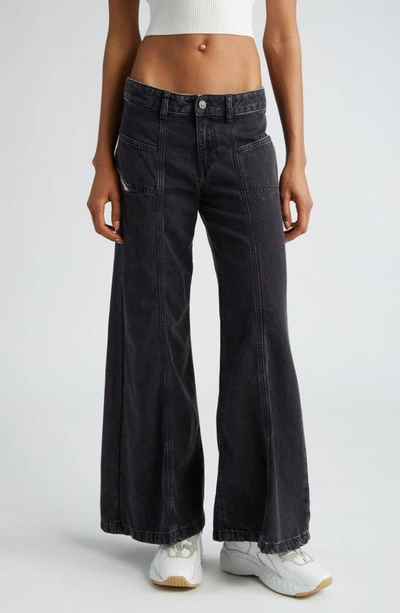 Shop Diesel Akii Wide Leg Jeans In Black/ Denim