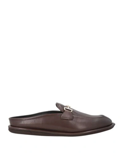 Shop Giorgio Armani Man Mules & Clogs Cocoa Size 9 Leather In Brown