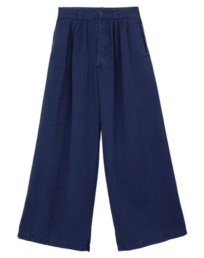 Shop Maison Margiela Man Pants Navy Blue Size 30 Cotton, Linen
