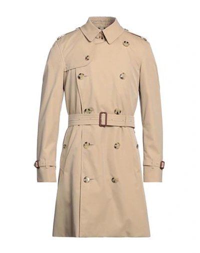 Shop Burberry Man Overcoat & Trench Coat Camel Size 46 Cotton In Beige