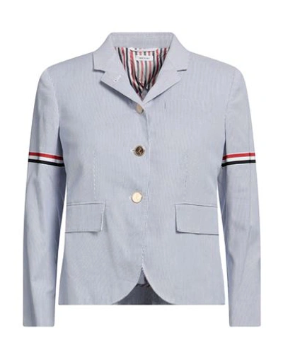 Thom Browne Woman Blazer Navy Blue Size 10 Cotton In Navy Blue