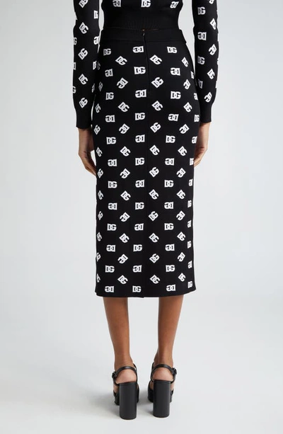 Shop Dolce & Gabbana Monogram Jacquard Midi Sweater Skirt In Nero/ Bianco