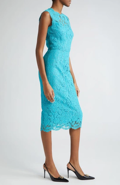 Shop Dolce & Gabbana Cordonetto Lace Sheath Dress In B4469turchese