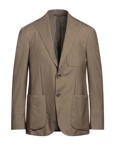 Shop Caruso Man Blazer Khaki Size 40 Wool, Silk In Beige