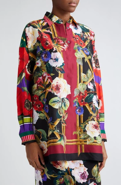 Shop Dolce & Gabbana Floral Silk Twill Button-up Shirt In S9000variante Abbinata