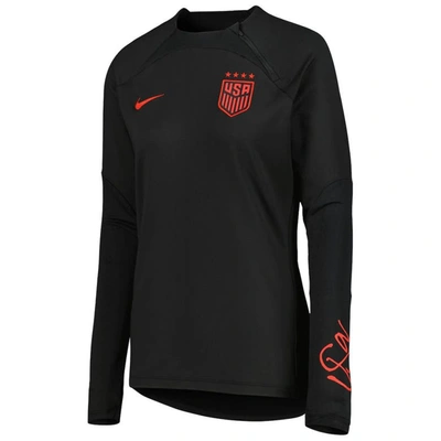 Shop Nike Black Uswnt 2023 Strike Drill Performance Raglan Quarter-zip Long Sleeve Top