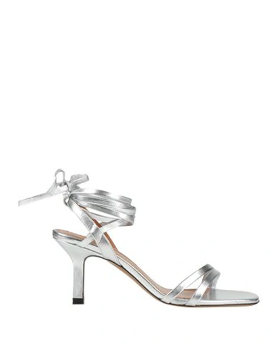 Maje Woman Sandals Silver Size 11 Leather In Silver