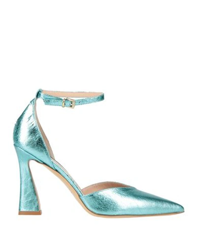 Shop Sergio Cimadamore Woman Pumps Turquoise Size 7 Leather In Blue