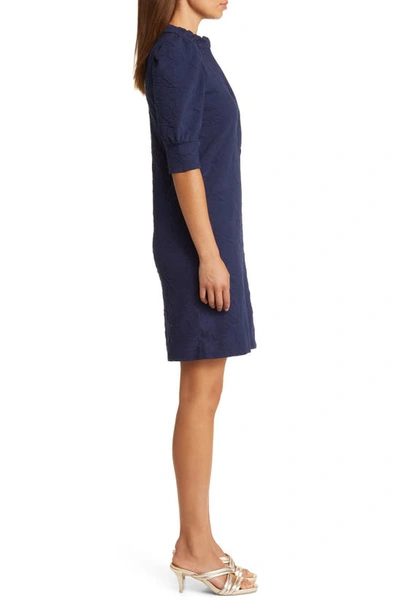 Shop Lilly Pulitzer Elsey Floral Jacquard Puff Sleeve Dress In True Navy